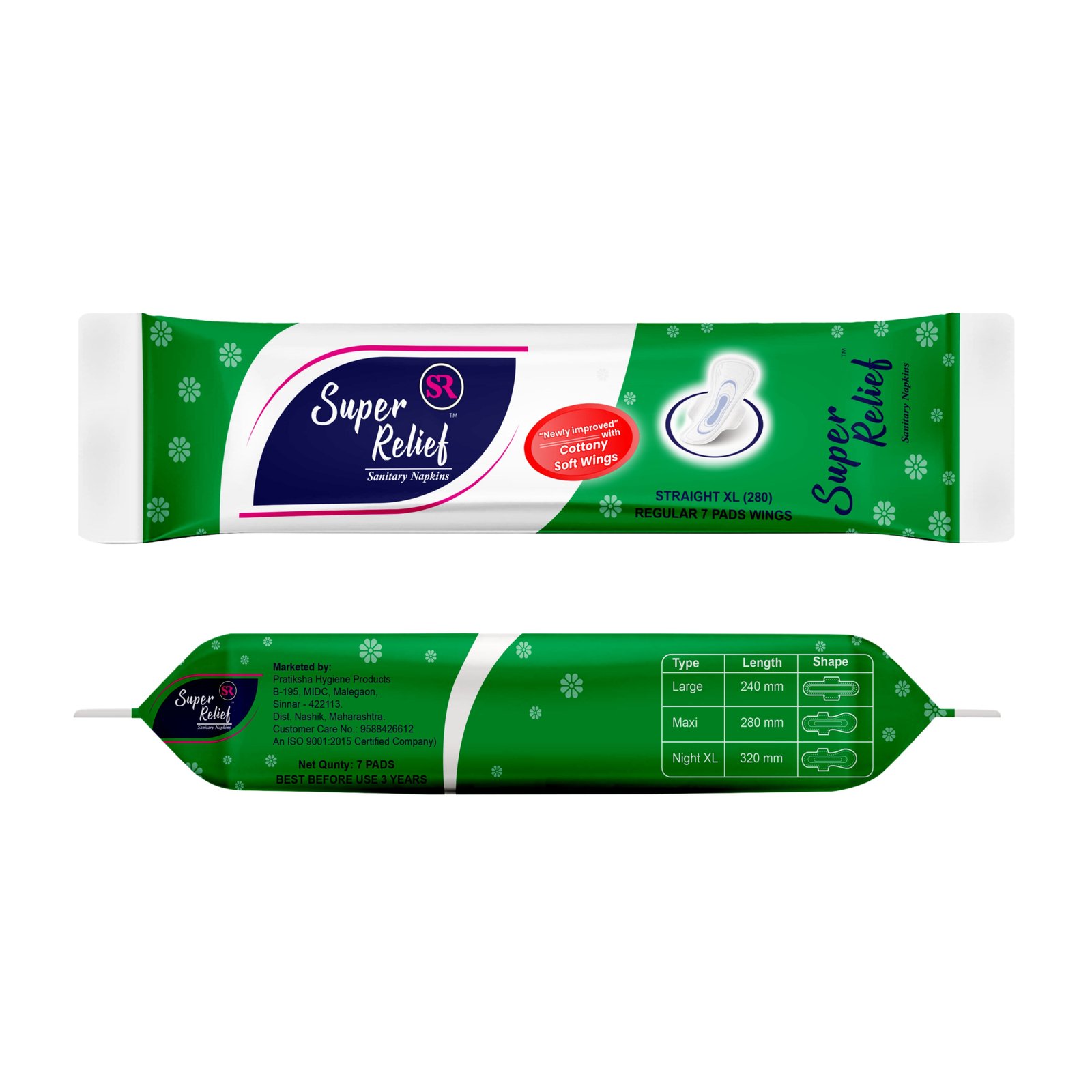 Super Relief Sanitary Napkins Straight XL with Wings