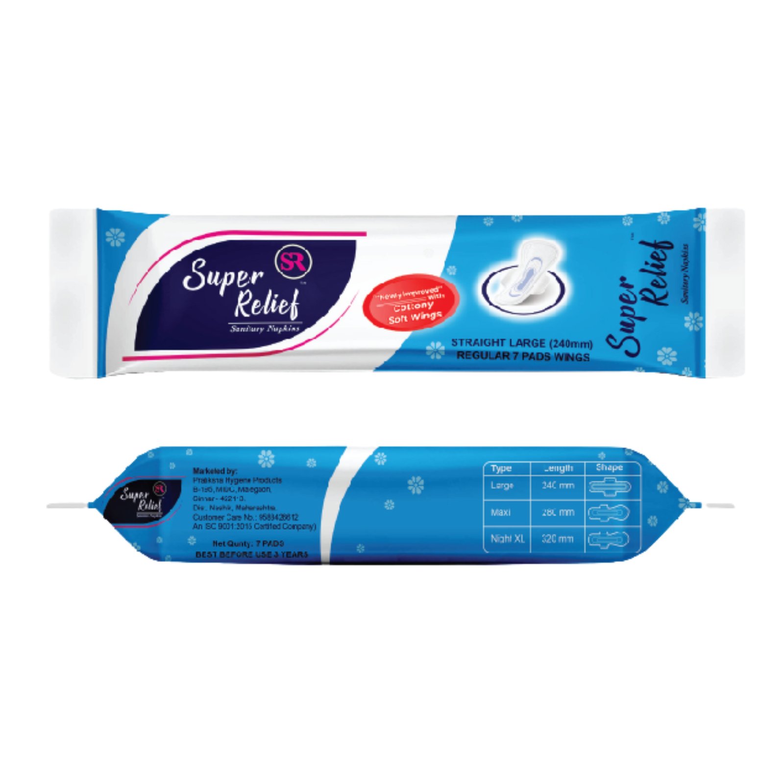 Super Relief Sanitary Napkins Straight Large with Wings